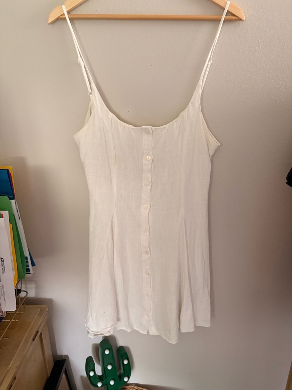 White Button-Front Spaghetti Strap Women's Mini Dress